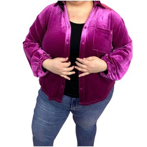 Women's Long Sleeve Buttoned Velvet Top - Jodifl - 1 of 4