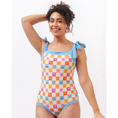 Flower Check Bandeau One-Piece