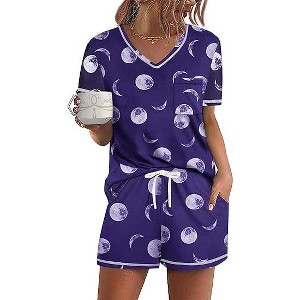 Ekouaer Women's Pajamas Sets Short Sleeve Lounge Sets Sleepwear Casual Two Piece Pjs With Pockets - 1 of 4