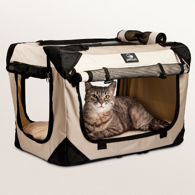 PetLuv Cat & Dog Carrier Foldable Pet Travel Crate, Removable Plush Pillow, Privacy Windows, Locking Zippers, Pocket, Seatbelt Straps
