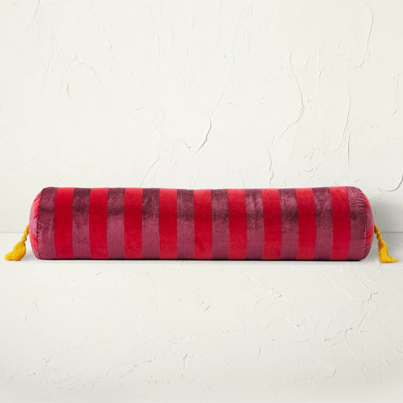 Oversized Bolster Stripe Velvet Decorative Throw Pillow Dark Berry - Opalhouse&#8482; designed with Jungalow&#8482;, 1 of 6