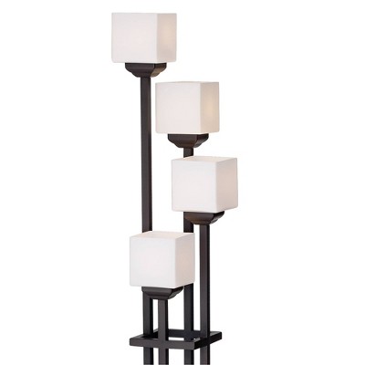 Bronze Iron 4-Light Torchiere Floor Lamp with Square Shades