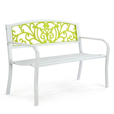 Karl Home | White Steel Patio Bench With Yellow Backrest