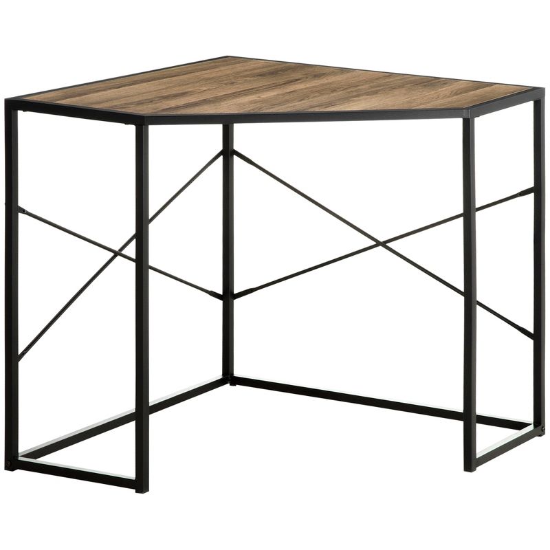 HOMCOM Corner Computer Desk with Steel Frame for Small Spaces, Writing Desk for Workstation, 1 of 7