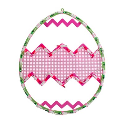 Northlight 17" Lighted Green with Pink Chevron Stripe Easter Egg Window Silhouette