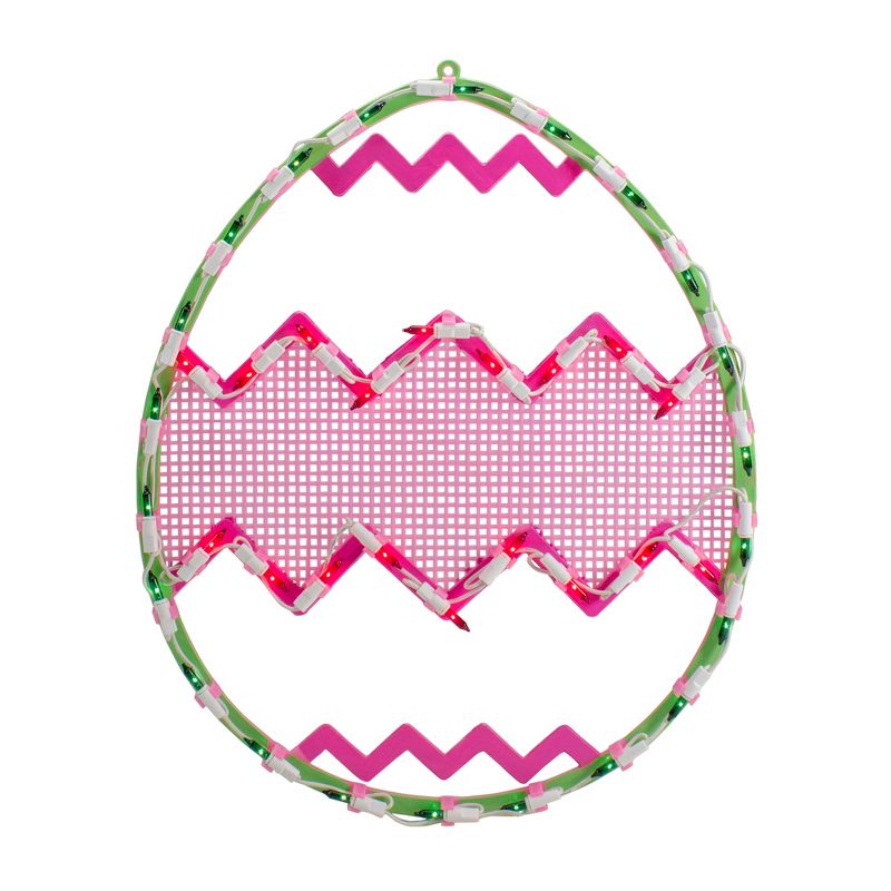 Northlight 17" Lighted Green with Pink Chevron Stripe Easter Egg Window Silhouette, 3 of 6