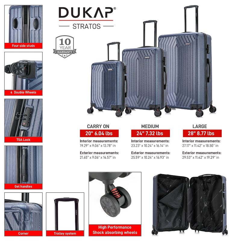 DUKAP STRATOS Lightweight 3pc Hardside Spinner Luggage Set, 3 of 10