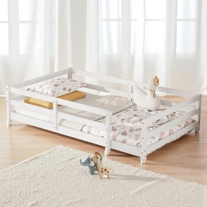Mshliw Twin/Full Size Floor Bed, Montessori Floor Bed with Fence, Wooden Low Profile Platform Bed Frame for Toddlers Kids,No Box Spring Needed - 1 of 4