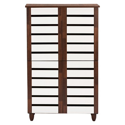 Gisela Tall Dark Oak and White Wood Shoe Cabinet with 4 Doors