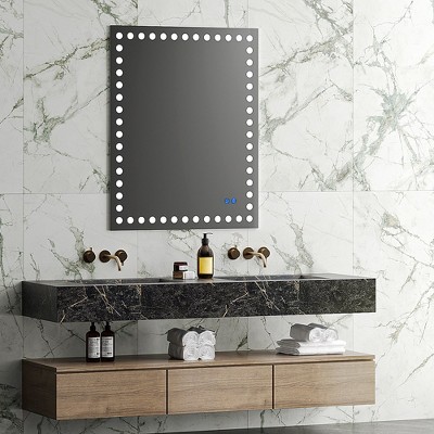40" X 32" LED Bathroom Mirror – Wall Mounted, 3-Color Touch, Anti-Fog, Bluetooth, Modern White Frame