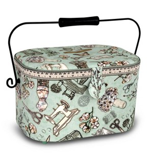 Dritz Large Oval Sewing Basket with Metal Handle: Cotton Storage Case, 12"x7"x8", Sewing Kit, Travel Size - 1 of 4