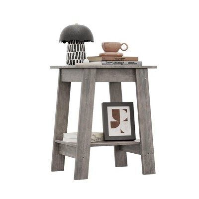 End Table, Small Side Table with 2-Layer Storage Shelves, Farmhouse Nightstand, Rustic Wooden Bedside Table