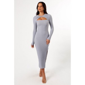 Petal and Pup Laney Long Sleeve Midi Dress - Grey 4 - 1 of 4