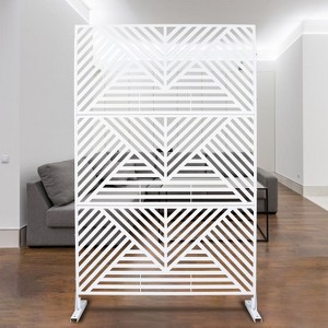 PAGED Decorative Screen Modern Partition Panel, Metal Fence Privacy Screen with Hollow Rectangular Pattern for Garden Room Divider, 76" H×48" W - 1 of 4