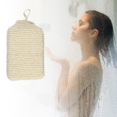 Beige Linen Fabric Sponge Brush for Bathroom 6.69"x3.74"x1.73"