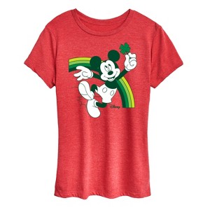 Women's - Disney - Mickey Green Rainbow Short Sleeve Graphic T-Shirt - 1 of 4