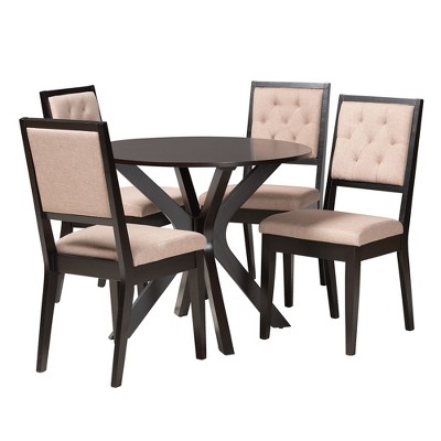 Mana Modern Sand Fabric and Dark Brown Wood 5-Piece Dining Set