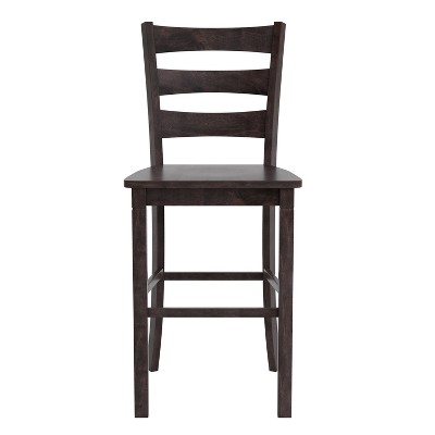 Classic Gray Wash Walnut Wooden Ladderback Counter Height Barstools, Set of Two