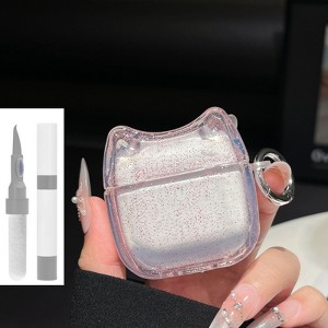 HTUTWOO Case for Airpod 4, Cute Glitter Cat Ear Case, Clear Earphone Case with Keychain and Cleaner Kit - 1 of 4