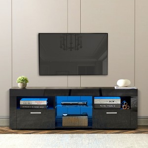 Chic Crate - Modern TV Media Console w/ Ambient RGB Lighting - High Gloss UV Finish - Lounge/Bedroom - Obsidian Black - 1 of 4