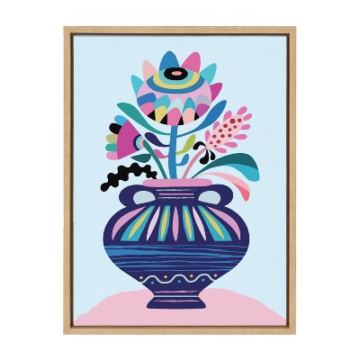 18" x 24" Sylvie Mid Century Modern Whimsical Floral Framed Canvas by Rachel Lee of My Dream Wall Natural - Kate & Laurel All Things Decor