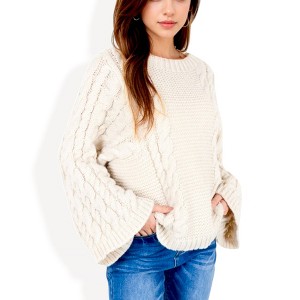 Anna-Kaci Women's Cable Knit Sweater with Bell Sleeves - 1 of 4