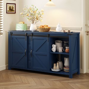 KTMBDW Farmhouse Sideboard Buffet Cabinet, Coffee Bar Storage with Sliding Barn Doors and Drawers, Shelf for Home Dining Room - 1 of 4