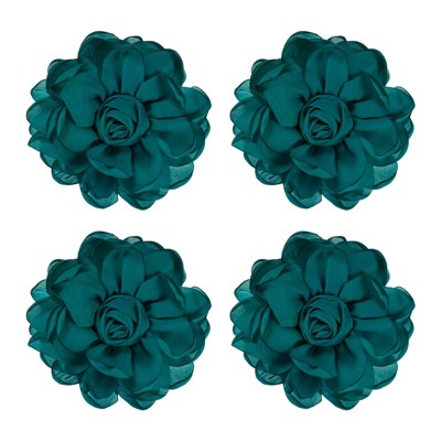 Unique Bargains Alloy Satin Fabric Big Rose Flower Dainty Brooches 4 Pcs