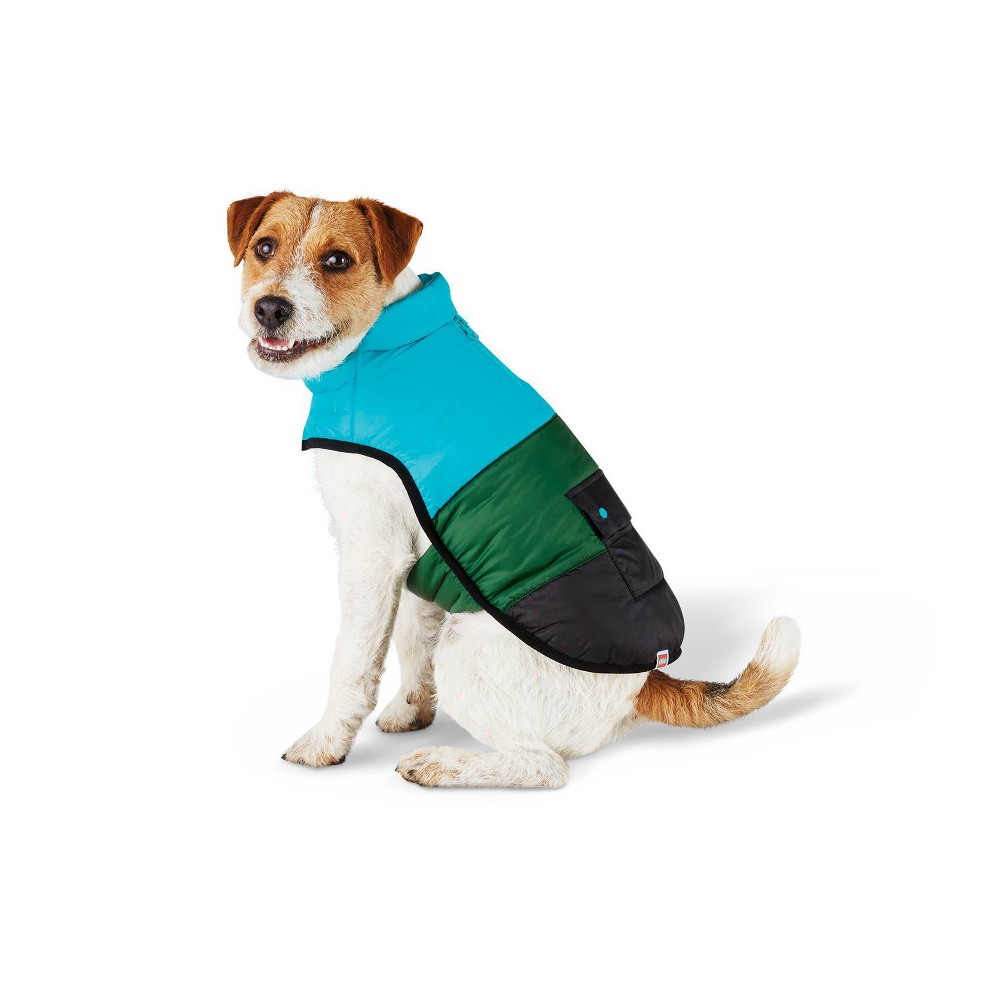 S Dog and Cat Color Block Puffer - Black/Green/Teal - S - LEGO Collection x Target