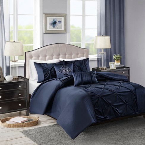 5pc Full Queen Sondra Velvet Duvet Cover Set Navy Target