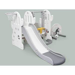 GustoWave 7-in-1 Toddler Slide and Swing Set, Kids Slide with Adjustable Swing and Basketball Hoop for 1-3 Years Old - 1 of 4