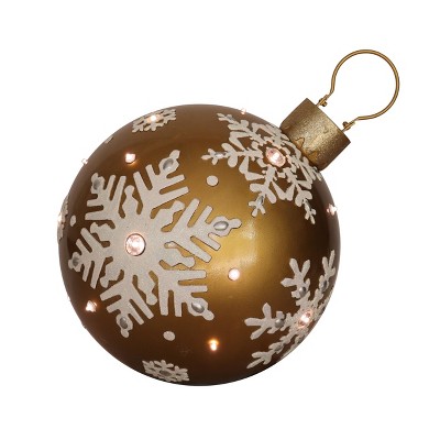 Season's Designs 16" Gold Ornament Snowflake Design Christmas Decoration with 24 LED Multicolored Lights Indoor/Outdoor Use, Polyresin, Ground