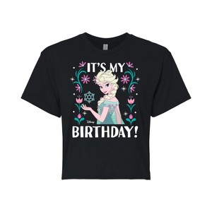 Women's - Disney - Elsa It's My Birthday Cropped Graphic T-Shirt - 1 of 4