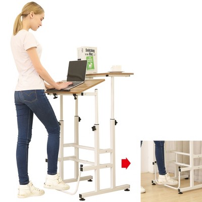 SDADI L101XWFDT Adjustable-Height Steel-Framed Mobile Standing Office Computer Desk with 2 Tiers and Lockable Caster Wheels