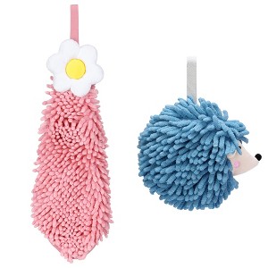 REGALWOVEN 2 Packs Chenille Hand Towel Flower and Cute Cartoon Hanging Hand Towel for Bathroom 6" x 15"/7" x 7" - 1 of 4