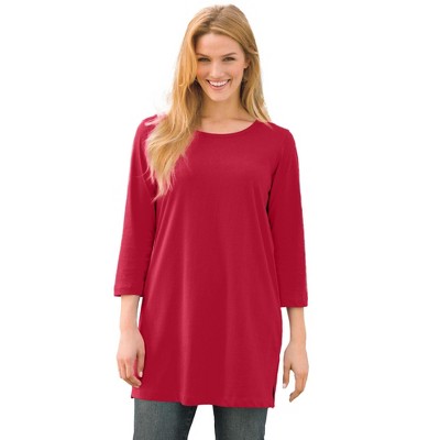 Woman Within Plus Size Perfect Three-Quarter-Sleeve Scoopneck Tunic