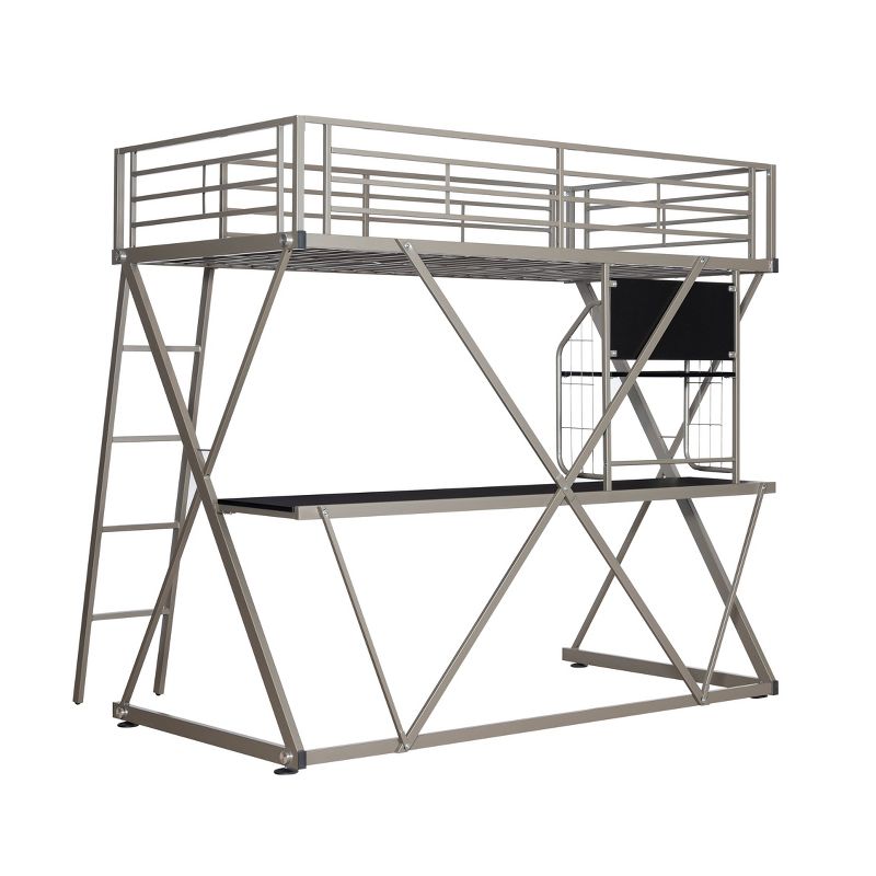 Zachary Modern Industrial Pewter Metal Kids&#39; Twin Loft Bed with Built in Study Desk - Powell, 6 of 13