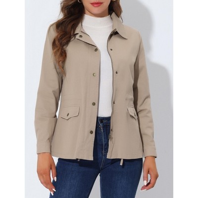 Женские куртки INSPIRE CHIC Women's Drawstring Waist Flap Pockets Lightweight Utility Jacket Dust Khaki Large — фото 2