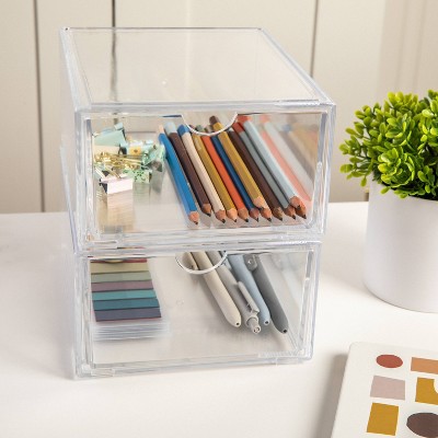 Martha Stewart 2pc Plastic Stackable Office Desktop Organizer with 2 Large Pullout Drawers Clear