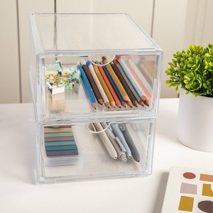 Martha Stewart 2pc Plastic Stackable Office Desktop Organizer with 2 Large Pullout Drawers Clear - 1 of 4