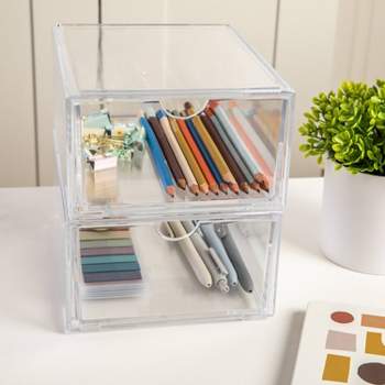 Martha Stewart 3pc 12 X 6 Plastic Stackable Office Desk Drawer Organizers  With Gold Trim Clear : Target