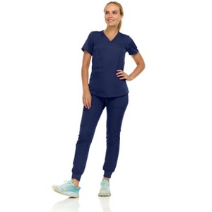 MediChic Scrubs for Women's V-Neck Scrub Set with Six Pocket Ribbed Cargo Jogger Pants with 4-Way Stretch - 1 of 4