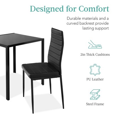 Black 3-Piece Glass Dining Set with PU Leather Chairs