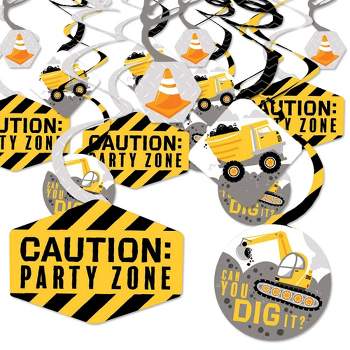 Big Dot of Happiness Dig It - Construction Party Zone - Baby Shower or Birthday Party Hanging Decor - Party Decoration Swirls - Set of 40