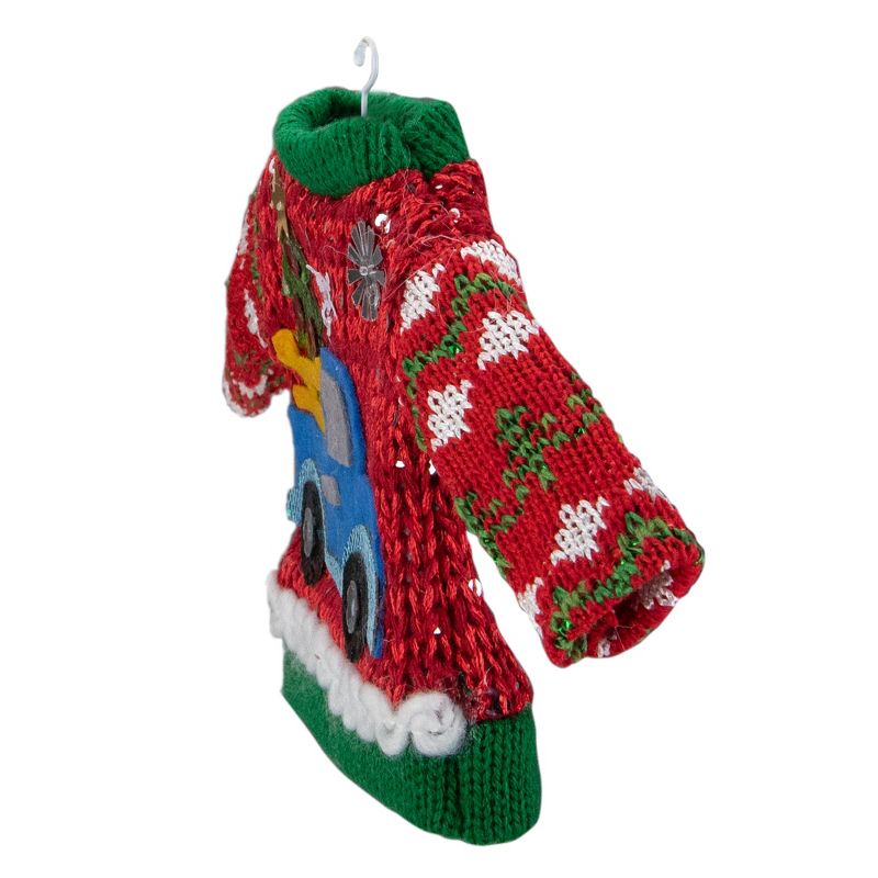 Northlight 9" Red Ugly Sweater on a Hanger with a Truck Design Christmas Ornament, 3 of 6