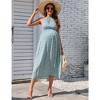 Women's Maternity Halter Neck Casual Summer Boho Dress Sleeveless Ruched Back Strap Flowy Midi Dress for Photoshoot Baby Shower - 3 of 4