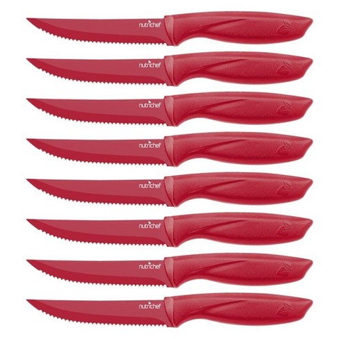 Nutrichef Pcs. Steak Knives Set - Non-stick Coating Knives Set With Stainless Steel Blades, Unbreakable Knives, Great For Bbq Grill (red)