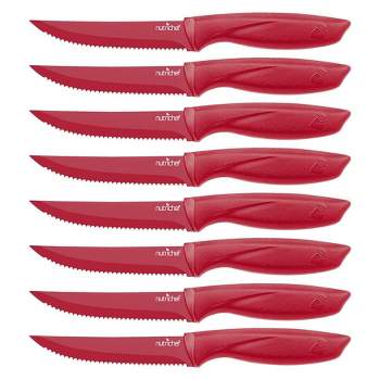 NutriChef 8 Pcs. Steak Knives Set - Non-stick Coating Knives Set with Stainless Steel Blades, Unbreakable knives, Great for BBQ Grill (Red)