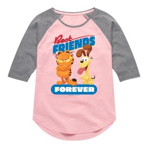 Girls' - Garfield - Best Friends Forever Shirt Tail Raglan Graphic T-shirt - 1 of 3