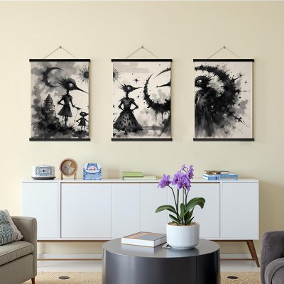 Basic Triple Black Suspension Pole Art, 30x40cm, Elegant Hanging Decor